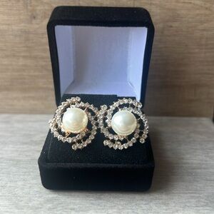 Rhinestone and Faux Pearl Earrings Wedding and Bridal Statement Jewelry